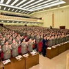 Các đại diện quân đội nhất trí tán thành quyết định chọn nhà lãnh đạo Kim Jong-un đại diện cho Quân đội Nhân dân Triều Tiên tại Đại hội Đảng sắp tới. (Nguồn: Yonhap/TTXVN)