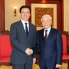 Tổng Bí thư Nguyễn Phú Trọng tiếp ông Hàn Chính, Ủy viên Bộ Chính trị, Bí thư thành phố Thượng Hải (Trung Quốc) đang ở thăm Việt Nam. (Ảnh: Trọng Đức/TTXVN)