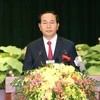 Chủ tịch nước Trần Đại Quang đến dự và phát biểu tại Lễ kỷ niệm 40 năm thành phố Sài Gòn-Gia Định vinh dự mang tên Chủ tịch Hồ Chí Minh. (Ảnh: Nhan Sáng/TTXVN)