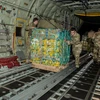 Binh sỹ Anh chuyển hàng cứu trợ lên máy bay vận tải Hercules C130 để chuyển tới miền bắc Iraq. (Nguồn: AFP/TTXVN)