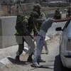 Binh sỹ Israel khám xét người dân Palestine tại một điểm kiểm soát ở trại tị nạn Fawwar ngày 16/8. (Nguồn: THX/TTXVN)