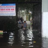 Nước ngập bao vây nhiều nhà dân tại phường Thạnh Xuân, quận 12. (Ảnh: Mạnh Linh/TTXVN)