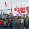 Các ngư dân Việt Nam sau khi được nhà chức trách Philippines trả tự do. (Nguồn: EPA/TTXVN)
