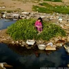Một không gian xanh hiếm hoi tại trại tị nạn Kawergosk, mặc dù nếu nhìn kỹ vẫn thấy những đồ vật hư hỏng đang vây xung quanh cô bé. (Nguồn: nationalgeographic.com)