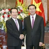 Chủ tịch nước Trần Đại Quang tiếp Chủ tịch Quốc hội Hàn Quốc Chung Sye-kyun đang có chuyến thăm chính thức Việt Nam. (Ảnh: Nhan Sáng/TTXVN)