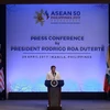 Tổng thống Philippines Rodrigo Duterte tại cuộc họp báo ở Manila ngày 29/4. (Nguồn: THX/TTXVN))