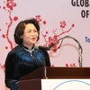 Phó Chủ tịch nước Đặng Thị Ngọc Thịnh dự và phát biểu tại Lễ bế mạc Hội nghị Thượng đỉnh Phụ nữ toàn cầu lần thứ 27. (Ảnh: Quang Hải/TTXVN)