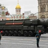 Tên lửa đạn đạo xuyên lục địa Yars RS-24 của Nga tại lễ diễu binh diễu hành kỷ niệm 72 năm Ngày Chiến thắng vĩ đại ở Moskva ngày 9/5. (Nguồn: AFP/TTXVN)
