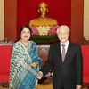 Tổng Bí thư Nguyễn Phú Trọng tiếp Chủ tịch Quốc hội Bangladesh Shirin Shamin Chaudhury thăm chính thức Việt Nam. (Ảnh: Trí Dũng/TTXVN)