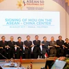 Ngoại trưởng Trung Quốc Vương Nghị (thứ 6, trái) và Bộ trưởng Ngoại giao Phạm Bình Minh (thứ 5, trái) cùng Ngoại trưởng các nước ASEAN tại Hội nghị Ngoại trưởng ASEAN - Trung Quốc ở thủ đô Manila ngày 6/8. (Nguồn: THX/TTXVN)