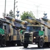 Tên lửa đất đối không của Iran tại lễ diễu hành ở thủ đô Tehran ngày 18/4, nhân kỷ niệm Ngày thành lập Quân đội Iran. (Nguồn: AFP/TTXVN)