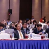 Thứ trưởng Thường trực Bộ Ngoại giao Bùi Thanh Sơn (ở giữa), Phó Chủ tịch Ủy ban Quốc gia APEC 2017, Chủ tịch SOM APEC 2017 dự hội thảo. (Ảnh: Văn Điệp/TTXVN)