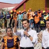 Tổng thống Mexico Enrique Peña Nieto (giữa, phía trước) tới thăm thành phố Juchitan de Zaragoza, bang Oaxaca sau động đất ngày 8/9. (Nguồn: THX/TTXVN)