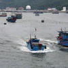 Các phương tiện tàu thuyền di chuyển về nơi neo đậu an toàn tại Âu thuyền Thọ Quang (Đà Nẵng). (Ảnh: Trần Lê Lâm/TTXVN)