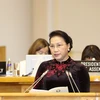 Chủ tịch Quốc hội Nguyễn Thị Kim Ngân phát biểu tại Phiên họp toàn thể của Đại hội đồng Liên minh Nghị viện thế giới lần thứ 137 (IPU - 137). (Ảnh: Trọng Đức/TTXVN)