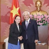 Phó Chủ tịch Quốc hội Uông Chu Lưu tiếp bà Ty Borasy, Chủ nhiệm Ủy ban đối ngoại hợp tác quốc tế truyền thông và thông tin của Thượng viện Campuchia. (Ảnh: Phương Hoa/TTXVN)