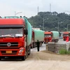 Phương tiện vận chuyển hàng hóa xuất nhập khẩu qua cửa khẩu quốc tế đường bộ số II - Kim Thành. (Ảnh: Doãn Tấn/TTXVN)