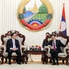 Thủ tướng Lào trong buổi tiếp đồng chí Hoàng Trung Hải. (Ảnh: Phạm Kiên/Vietnam+)