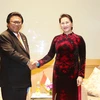 Chủ tịch Quốc hội Nguyễn Thị Kim Ngân, Chủ tịch APPF 26, nhiệm kỳ 2017-2018 tiếp Chủ tịch Hội đồng Dân biểu khu vực Indonesia Oesman Sapta. (Ảnh: Trọng Đức/TTXVN)