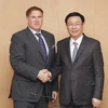 Phó Thủ tướng Vương Đình Huệ tiếp Đoàn đại biểu Hiệp hội Thương mại Hoa Kỳ (AmCham) tại Việt Nam do ông Michael Kelly, Chủ tịch Hiệp hội làm trưởng đoàn. (Ảnh: Lâm Khánh/TTXVN)