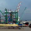 Tàu vào nhập hàng tại cảng Nam Hải-Đình Vũ trong Khu kinh tế Đình Vũ-Cát Hải. (Ảnh: Huy Hùng/TTXVN)