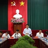 Chủ tịch UBND thành phố Hà Nội phát biểu chỉ đạo tại buổi làm việc. (Ảnh: Nguyễn Văn Cảnh/TTXVN)