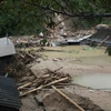 Trang trại nuôi cá nước lạnh bị tan hoang sau khi lũ dữ đi qua của gia đình nhà ông Dương Ngọc Hưng tại bản Chu Va 12, xã Sơn Bình, huyện Tam Đường, Lai Châu. (Ảnh: Quý Trung/TTXVN)