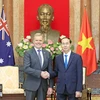 Chủ tịch nước Trần Đại Quang tiếp Chủ tịch Hạ viện Australia Tony Smith đang thăm chính thức Việt Nam. (Ảnh: Nhan Sáng/TTXVN)
