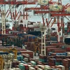 Cảnh bốc dỡ hàng hóa tại cảng Tokyo. (Nguồn: AFP/TTXVN)