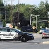 Cảnh sát phong tỏa hiện trường vụ xả súng ở New Brunswick, Canada ngày 10/8. (Ảnh: The Canadian Press/TTXVN)