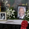 Bàn ghi sổ tang tại lễ tưởng niệm cố Tổng thư ký LHQ Kofi Annan ở New York, Mỹ ngày 22/8. (Ảnh: THX/TTXVN)