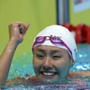 Niềm vui của vận động viên Liu Xiang sau khi phá kỷ lục thế giới ở nội dung 50 mét bơi ngửa của nữ tại ASIAD 2018 ở Jakarta, Indonesia ngày 21/8. (Ảnh: THX/TTXVN)