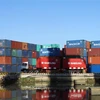 Các container phế liệu nằm rãi rác trong cảng Cát Lái. (Ảnh tư liệu:Hoàng Hải/TTXVN)