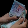 Kiểm tiền bolivar của Venezuela tại Caracas ngày 20/8. (Ảnh: THX/TTXVN)