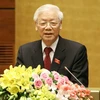 Tổng Bí thư Nguyễn Phú Trọng, Chủ tịch nước CHXHCN Việt Nam nhiệm kỳ 2016-2021 phát biểu nhậm chức. (Ảnh: Phương Hoa/TTXVN)