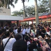 Cảnh họp báo tại sân bay Soekarno Hatta. (Ảnh: Đỗ Quyên/TTXVN)