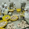 Chế biến sản phẩm cá ngừ đông lạnh xuất khẩu tại nhà máy của Công ty Cổ phần Thủy sản Bình Định. (Ảnh: Vũ Sinh/TTXVN)