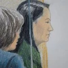 Bức phác thảo của tòa về phiên xét xử bà Mạnh Vãn Chu (phải), Giám đốc Tài chính Tập đoàn Huawei tại Tòa tối cao British Columbia ở Vancouver, Canada. (Ảnh: BBC/ TTXVN)