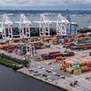 Bốc dỡ hàng tại cảng container ở Baltimore, Maryland (Mỹ). (Ảnh: AFP/TTXVN)