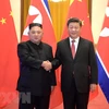 Chủ tịch Trung Quốc Tập Cận Bình (phải) trong cuộc gặp nhà lãnh đạo Triều Tiên Kim Jong-un tại Bắc Kinh ngày 8/1/2019. (Nguồn: THX/TTXVN)