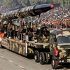 Tên lửa Agni- I được giới thiệu trong lễ duyệt binh nhân kỷ niệm 57 năm Ngày Cộng hòa tại New Delhi, ngày 26/1/2006. (Ảnh: AFP/TTXVN)