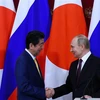 Tổng thống Nga Vladimir Putin (phải) và Thủ tướng Nhật Bản Shinzo Abe trong cuộc gặp tại Moskva ngày 22/1/2019. (Ảnh: THX/ TTXVN)