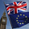Cờ Anh (phía trên) và cờ EU (phía dưới) tại thủ đô London, Anh. (Ảnh: AFP/ TTXVN)