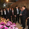 Đoàn đại biểu cấp cao Đảng Lao động Triều Tiên đến thăm mô hình vườn ươm, trồng hoa lan của Hợp tác xã Đan Hoài, huyện Đan Phượng, Hà Nội. (Ảnh: Dương Giang/TTXVN)