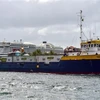 Tàu Midnight Stone từ Puerto Rico chở hàng viện trợ cho Venezuela cập cảng Willemstad, Curaçao, đảo Antilles thuộc Hà Lan ngày 24/2/2019. (Ảnh: AFP/TTXVN)