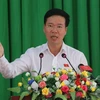 Trưởng Ban Tuyên giáo Trung ương Võ Văn Thưởng phát biểu tại buổi tiếp xúc cử tri. (Ảnh: Sỹ Tuyên/ TTXVN)