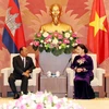 Chủ tịch Quốc hội Nguyễn Thị Kim Ngân đón, hội đàm với Chủ tịch Quốc hội Vương quốc Campuchia. (Ảnh: Trọng Đức/TTXVN)