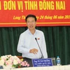 Trưởng Ban Tuyên giáo Trung ương Võ Văn Thưởng tiếp xúc cử tri huyện Long Thành, chiều 24/6. (Ảnh: Sỹ Tuyên/TTXVN)