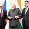 (Từ trái qua) Tổng thống Nga Vladimir Putin, Thủ tướng Ấn Độ Narendra Modi, Chủ tịch Trung Quốc Tập Cận Bình. (Nguồn: EPA-EFE)