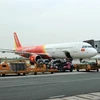 Máy bay của Vietjet tại sân bay Cát Bi. (Ảnh: An Đăng/TTXVN)